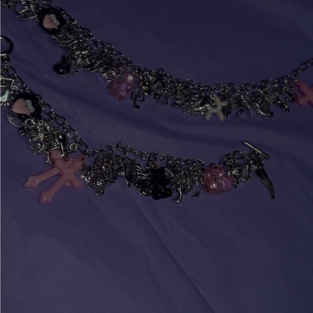 Silver Charm Bracelet with Necklace. Junk style - Picture 9 of 12